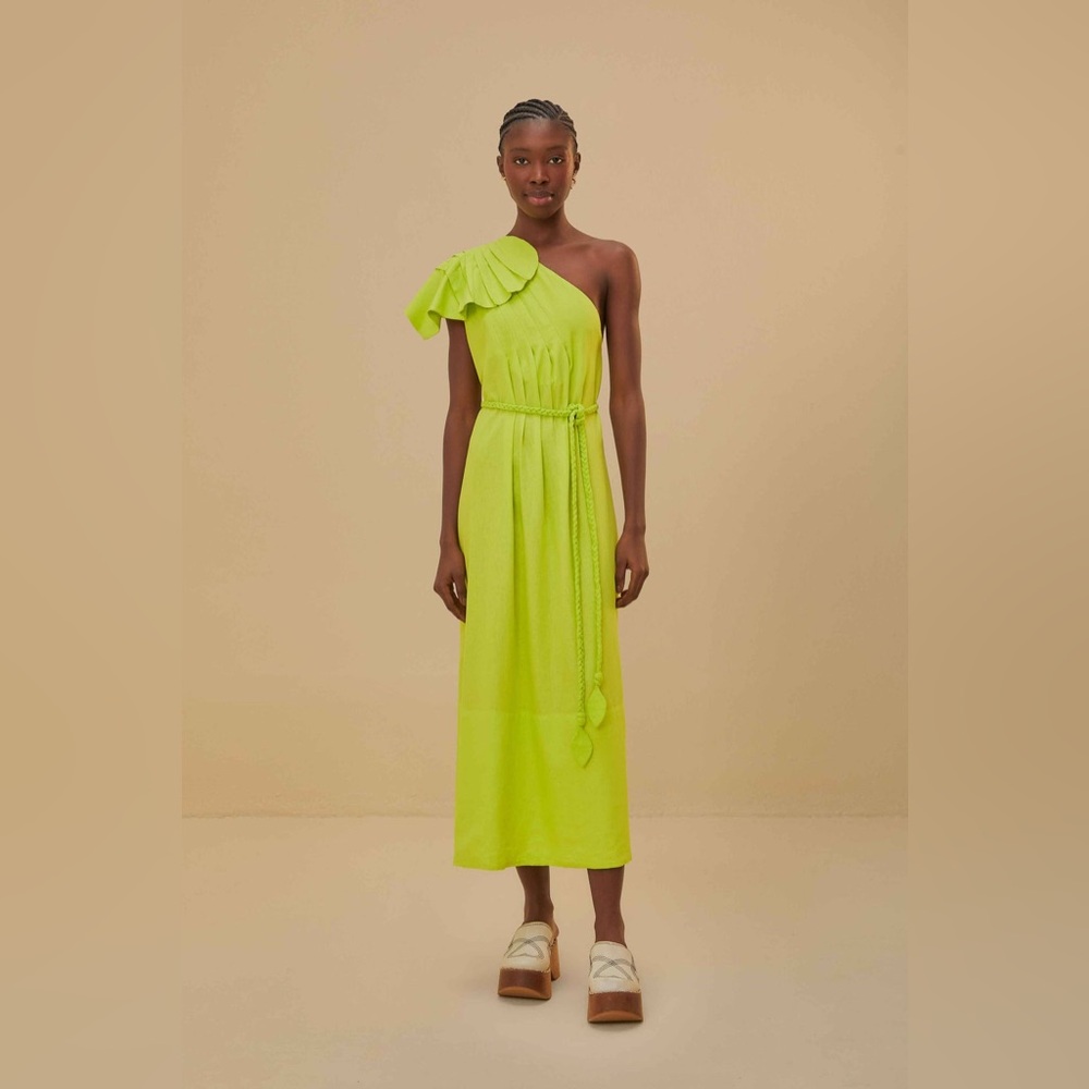 NWT Farm Rio Green Leaf one shoulder Maxi Dress size S
